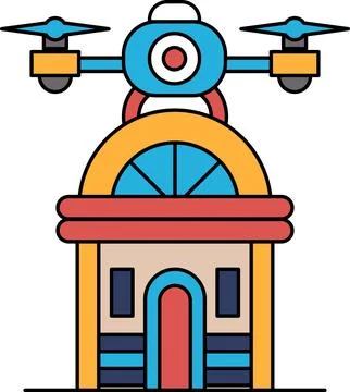 A building with a drone on top of it Ilustración de archivo