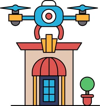 A building with a drone on top of it Ilustración de archivo