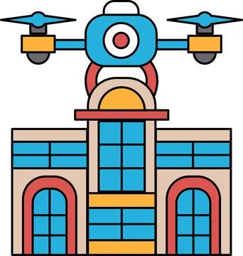 A building with a drone on top of it Ilustración de archivo
