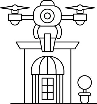 A building with a drone on top of it Ilustración de archivo