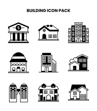 Building DuoTone Set Icons Pack Stock Illustration