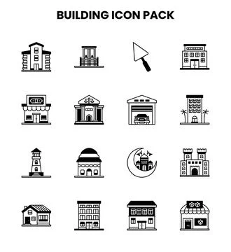 Building DuoTone Set Icons Pack Stock Illustration