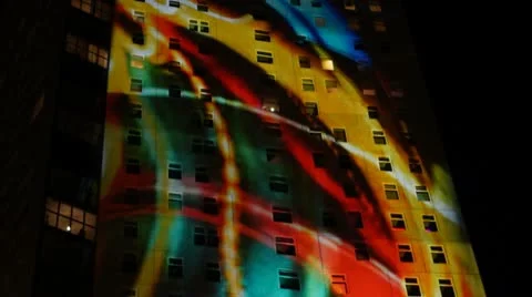 Building during lightshow glow Stock Footage 12561425