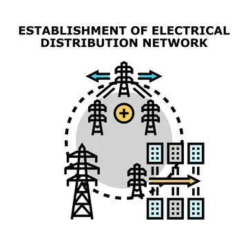 Building electrical power grid distribution network Stock Illustration