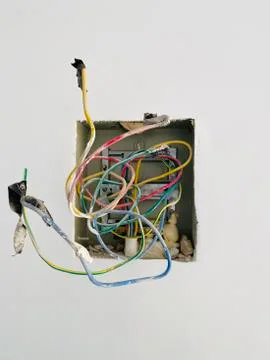 Building electrical system on cement wall Stock Photos