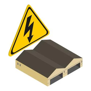Building electrification icon isometric vector. High voltage sign and two hangar Ilustración de archivo