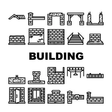 Building elements and construction structures line icons Ilustración de archivo