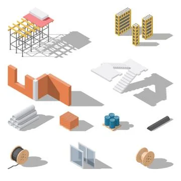 Building elements isometric icon set Stock Illustration