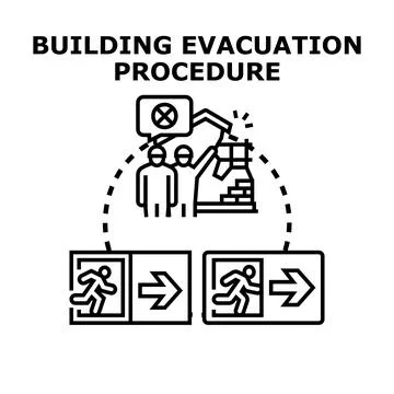 Building emergency exit procedure planning safety instruction Stock Illustration