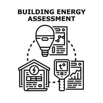 Building energy assessment process for efficiency audit Ilustración de archivo