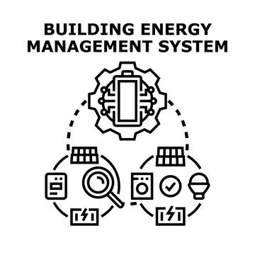 Building energy management system concept controlling power consumption Ilustración de archivo