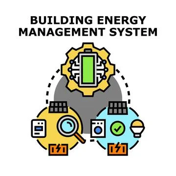 Building energy management system concept controlling power consumption Ilustração Stock