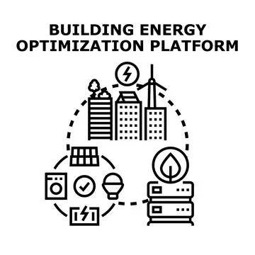 Building energy optimization platform conceptualizing sustainability Stock Illustration