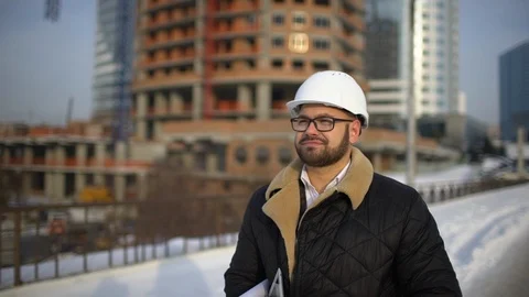 Building Engineer Looking Construction Site Supervise Workers Team Activity Stock Footage 86832251