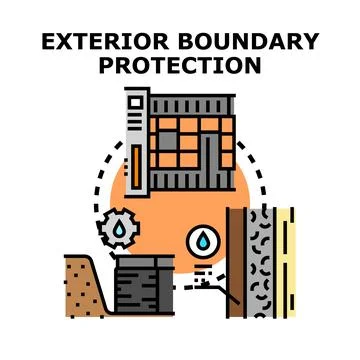 Building exterior boundary protection system illustration Ilustración de archivo