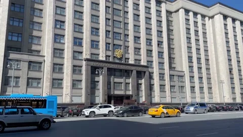 Building exterior of the State Duma (Gosduma or Duma), Parliament of Russia Stock Footage 220182973