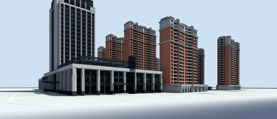 BUILDING EXTERIOR VIEW, 3D RENDER Stock Illustration