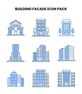 Building Facade Blue Graphics Icons Pack Ilustración de archivo