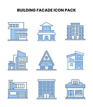 Building Facade Blue Scalable Icons Pack Ilustración de archivo