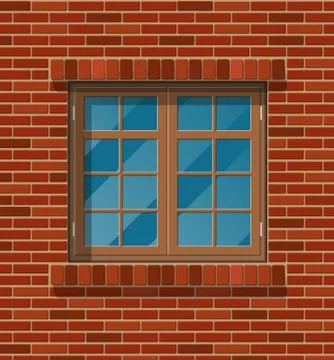Building facade. Classic window in brick wall. Stock Illustration