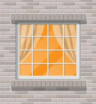 Building facade. Classic window in brick wall. Stock Illustration