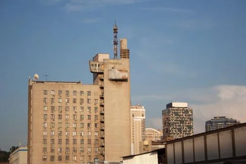 Building facade designed in soviet modernism style Stock Photos