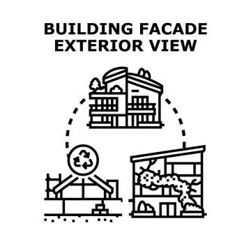 Building facade development, restoration, and eco friendly construction conce Stock Illustration