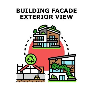 Building facade development, restoration, and eco friendly construction conce Stock Illustration