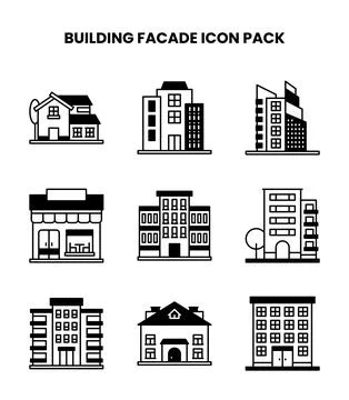 Building Facade DuoTone Bundle Icons Pack Stock Illustration