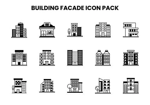 Building Facade DuoTone Vector Icons Pack 스톡 일러스트