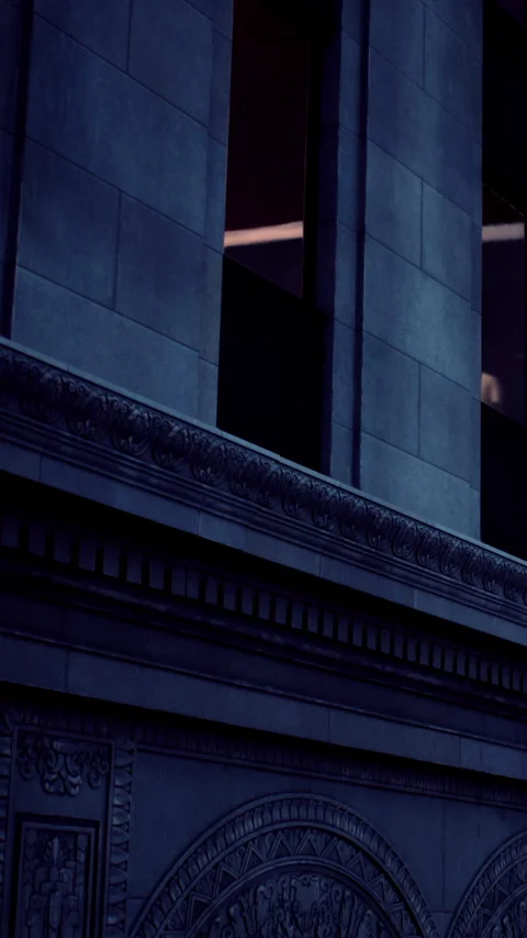 Building facade in evening light with architectural details and windows Stock Footage 340258379