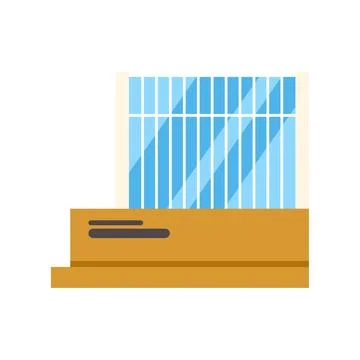 Building facade featuring large glass windows and balcony Ilustración de archivo