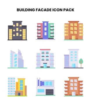 Building Facade Flat Bundle Icons Pack Ilustración de archivo