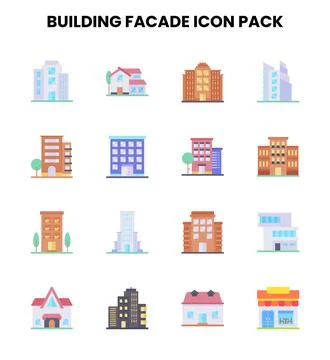 Building Facade Flat Bundle Icons Pack Ilustración de archivo