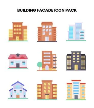 Building Facade Flat Design Icons Pack Ilustración de archivo