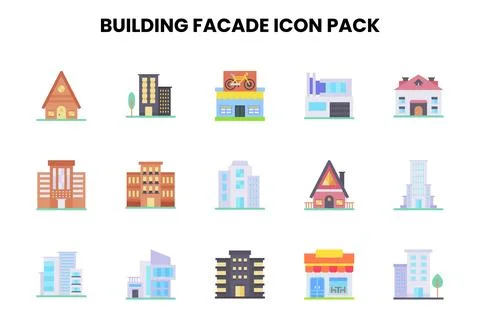 Building Facade Flat Icons Pack Ilustración de archivo