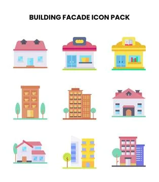 Building Facade Flat Scalable Icons Pack Ilustración de archivo