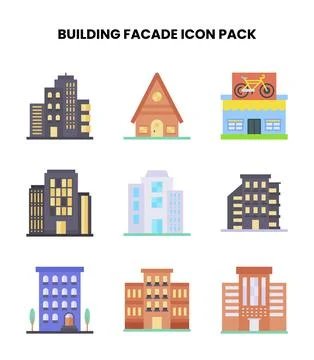 Building Facade Flat Set Icons Pack Ilustración de archivo