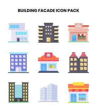 Building Facade Flat UI Icons Pack イラスト素材