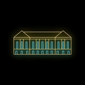 Building facade glowing with neon linear light art Ilustración de archivo