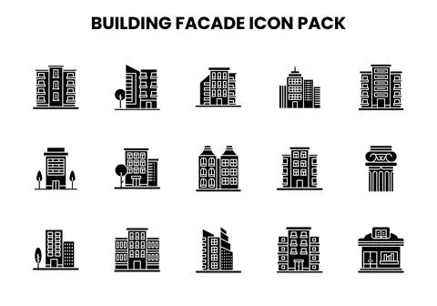 Building Facade Glyph Graphics Icons Pack Ilustración de archivo
