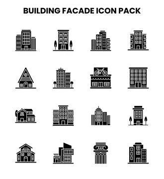 Building Facade Glyph Icons Pack Ilustración de archivo