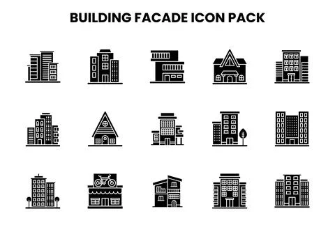 Building Facade Glyph Icons Pack Ilustración de archivo