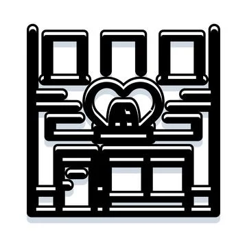 Building facade with heart and crown icon Ilustración de archivo