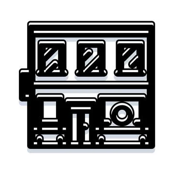 Building facade icon with windows and shop entrance Stock Illustration