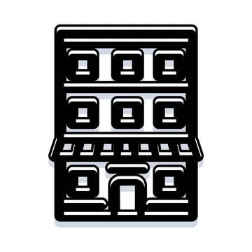 Building facade icon with windows and awning Ilustración de archivo