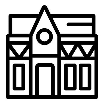 Building facade with large windows and unique architectural details Ilustración de archivo