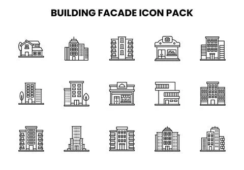 Building Facade Line Bundle Icons Pack Ilustración de archivo
