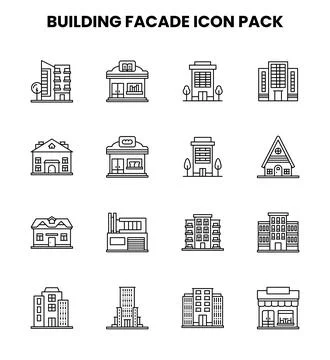 Building Facade Line Bundle Icons Pack Ilustración de archivo