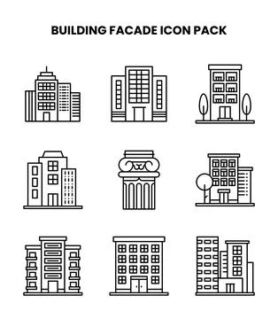 Building Facade Line Graphics Icons Pack Ilustración de archivo
